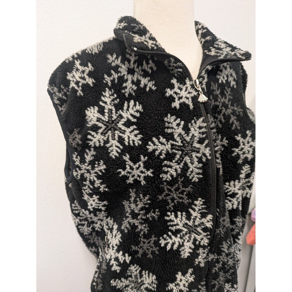 Vintage Black Fleece Snowflake Zipper Sweater Vest sz S Festive Holiday Ski - Picture 3 of 7